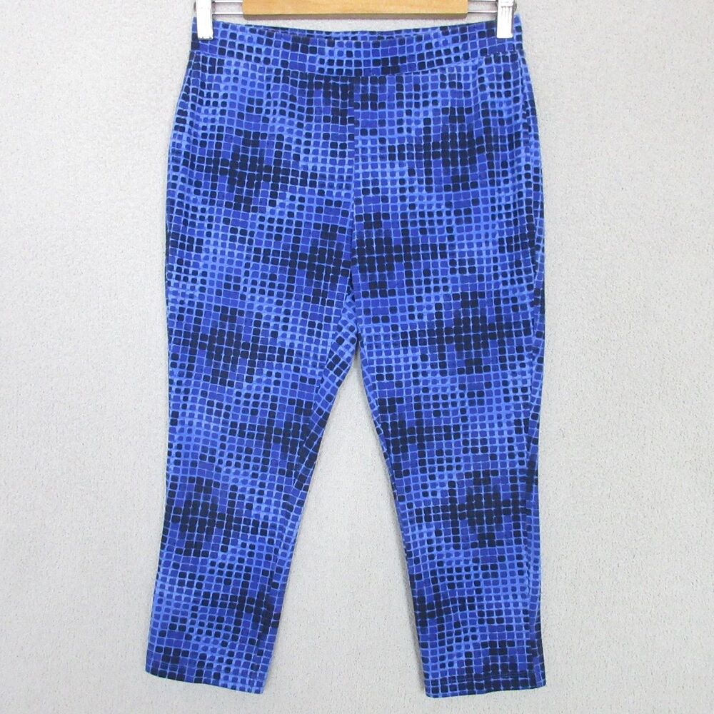 Weekends by Chico's Capri Pants Womens 0 (S/4) Blue Geometric Stretch Pull On